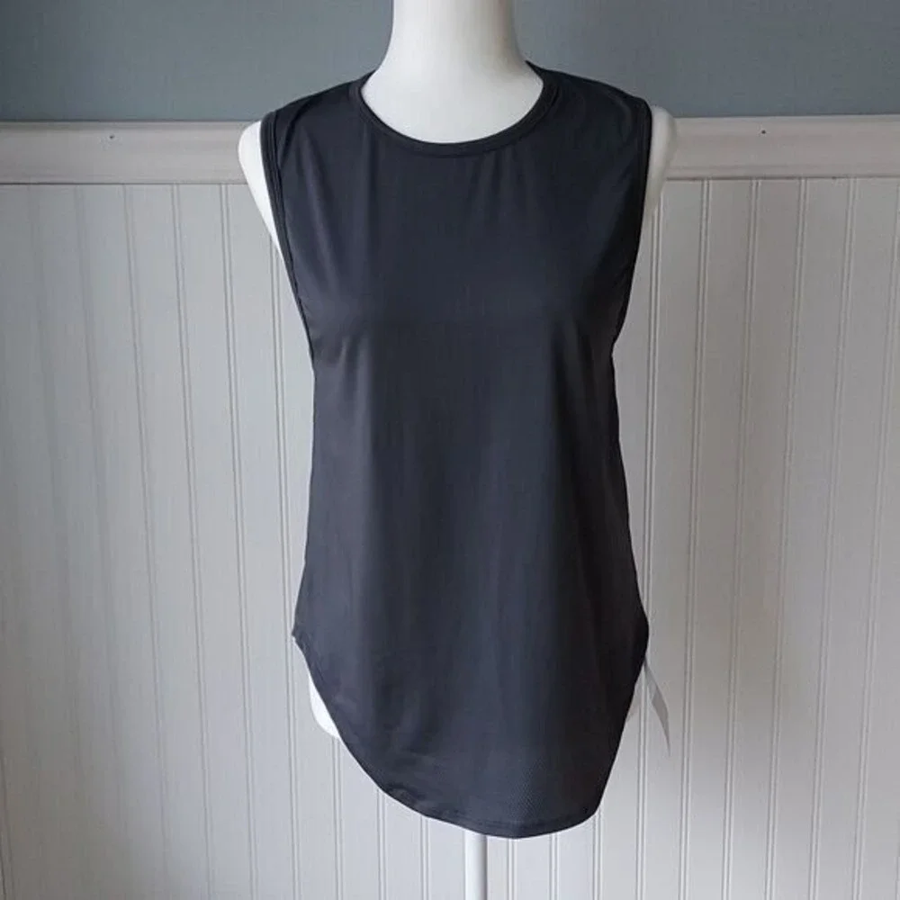 Fabletics Trisha Tank Dark Gray Mesh Back Muscle Workout Top NEW Activewear S
